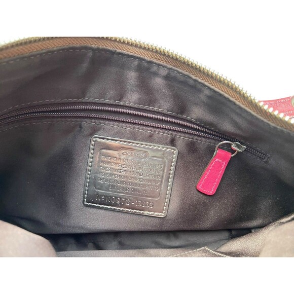 Y2K Coach Signature Shoulder Bag 13833 Tan "C" Canvas Red Leather Trim Hobo Logo - Picture 7 of 13